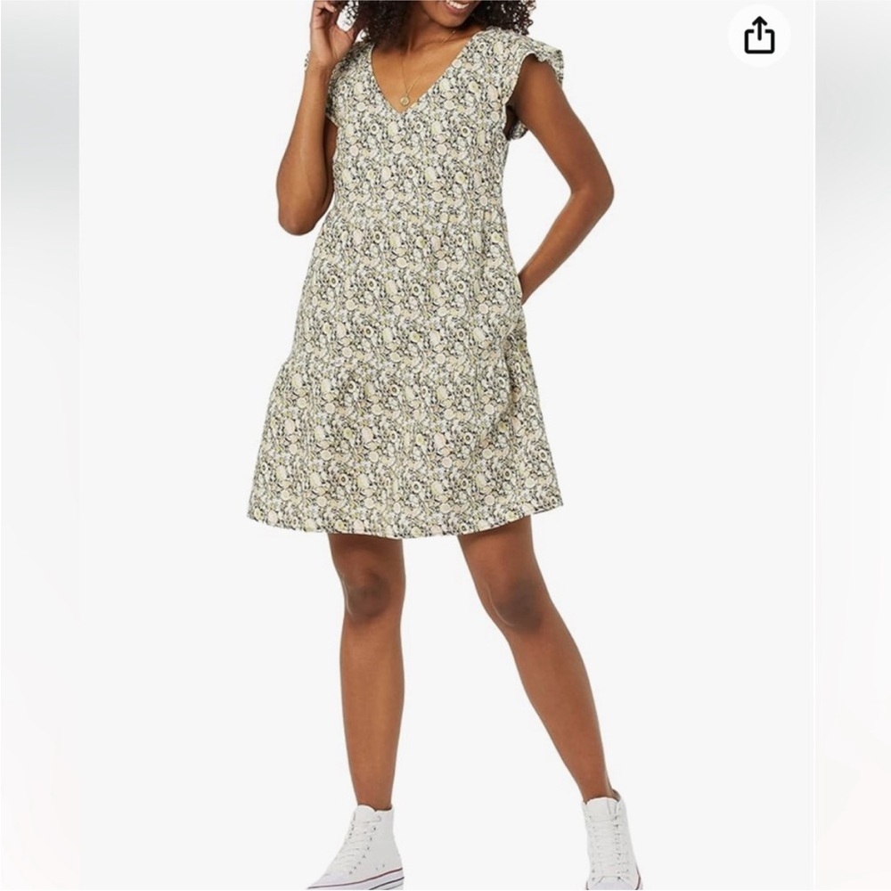 Goodthreads Peasant Cottagecore Short Flutter Sleeve Floral Linen Mini Dress NWT
